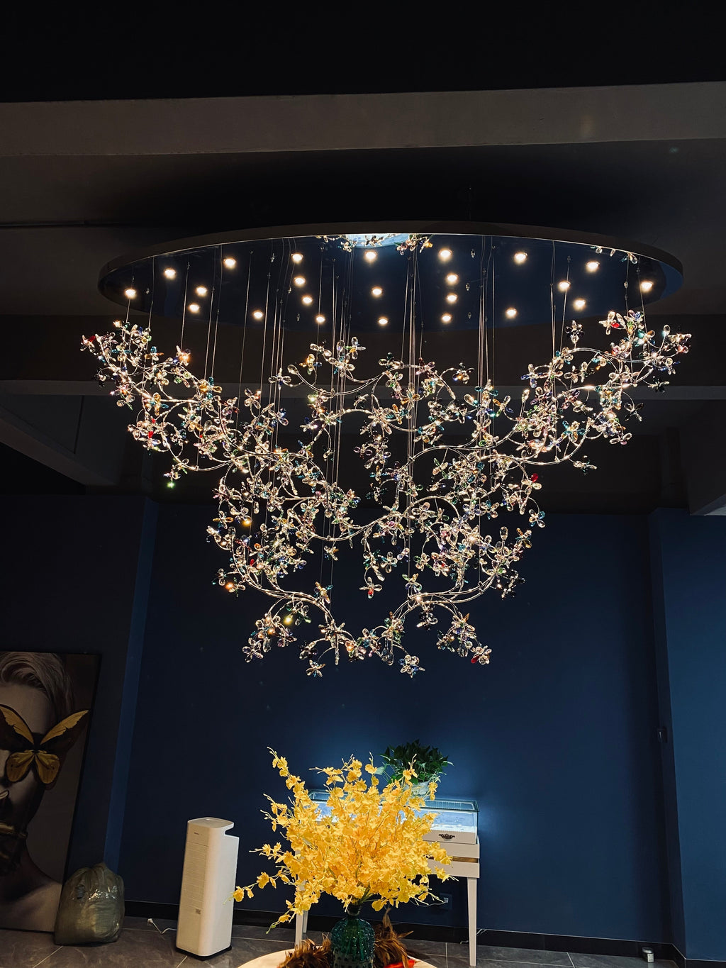 Large K9 Crystal Flower Branch Chandelier For Hotel Foyer Entryway