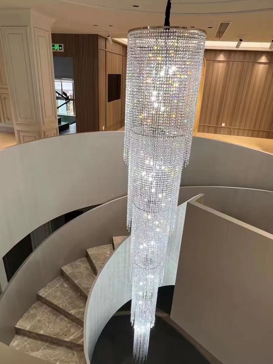 Extra Long Luxury Crystal Chandelier For Staircase / 2 Story Multi-layered Long Light Fixture Secondary image