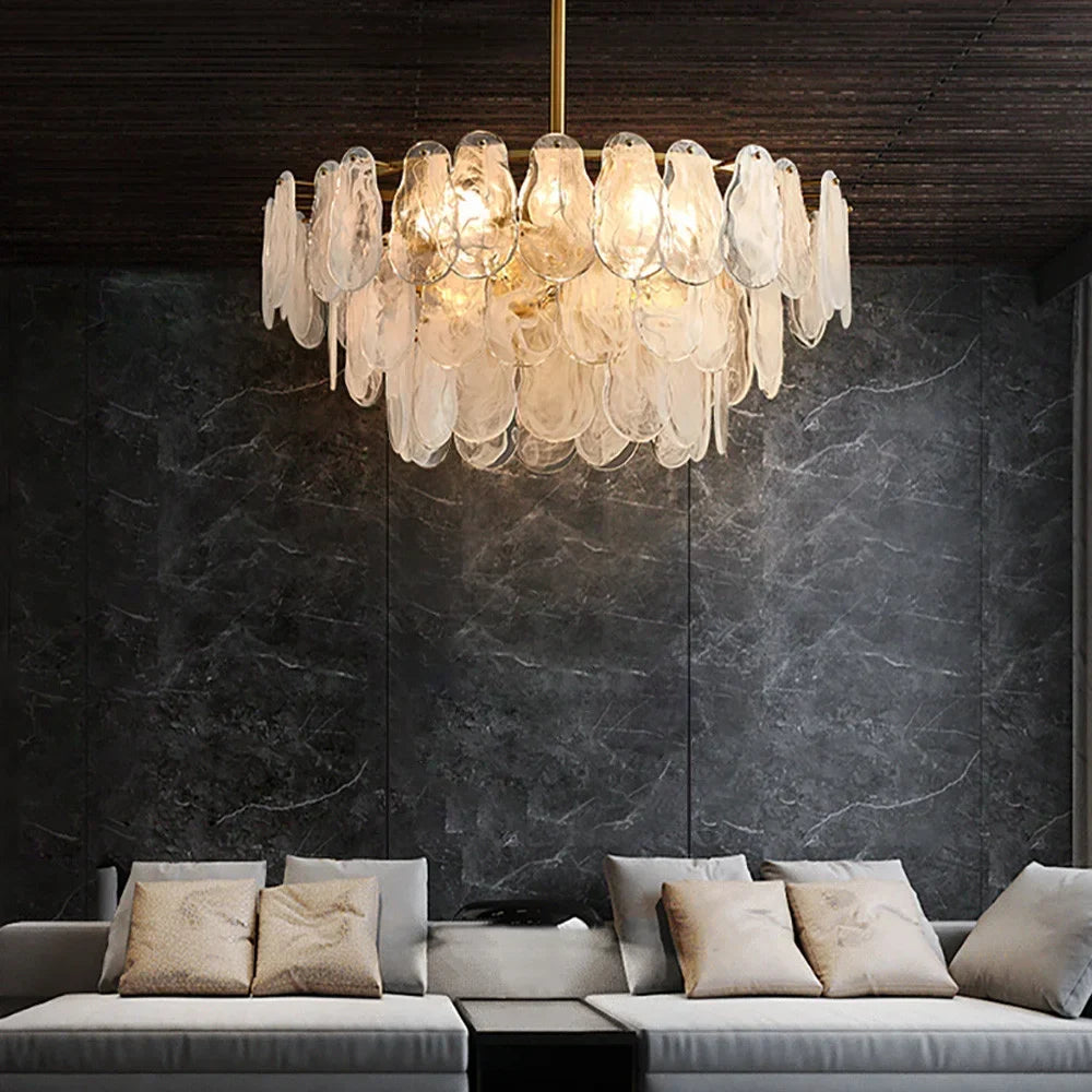 Cloude Modern 3 Tiered Cloud Glass Chandelier Adjustable Hanging Rod, 8-Light