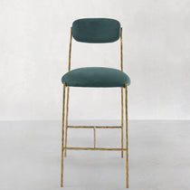 Hand-Forged Metal Green Fabric Bar Stool