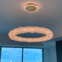 Cervine Quartz Stone Round Clear Geode Quartz Crystal Ring Chandelier