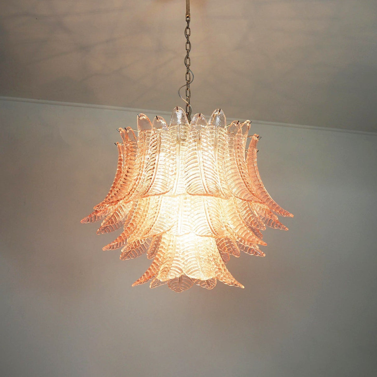 Murano Pink Glass Leaf Chandelier Main image