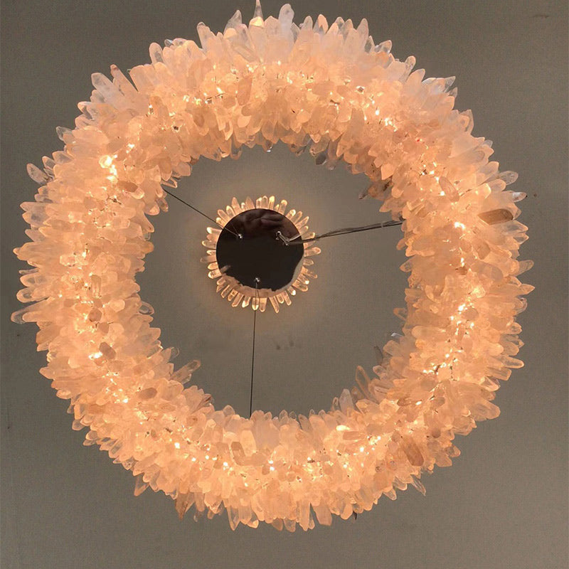 Cervine Quartz Stone Round Clear Geode Quartz Crystal Ring Chandelier