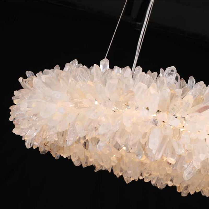 Cervine Quartz Stone Round Clear Geode Quartz Crystal Ring Chandelier