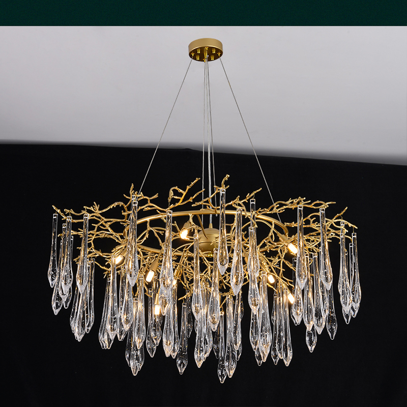 Iris Raindrop Round Branch Crystal Chandelier