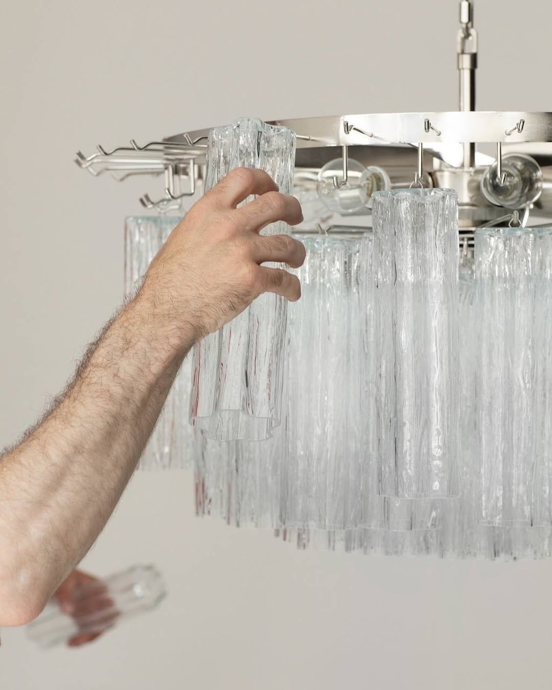 Murano Glass Chandelier – 101 Tuber – Textured – Transparent
