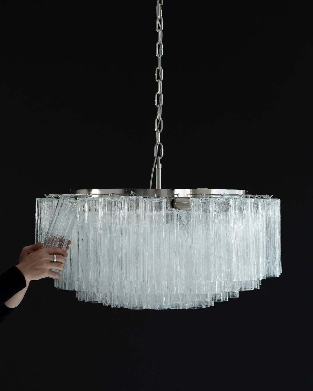 Murano Glass Chandelier – 101 Tuber – Textured – Transparent