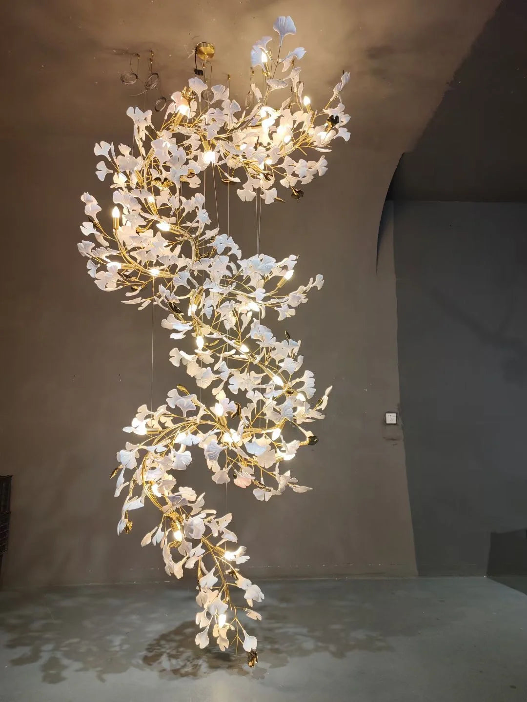 Twilight Branches Ceramic Ginkgo Leaf Large Chandelier 110'' 118'' 157''H