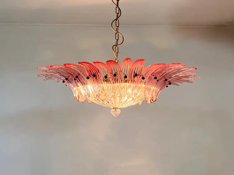 Murano Chandelier 36 Pink Palmette Glass