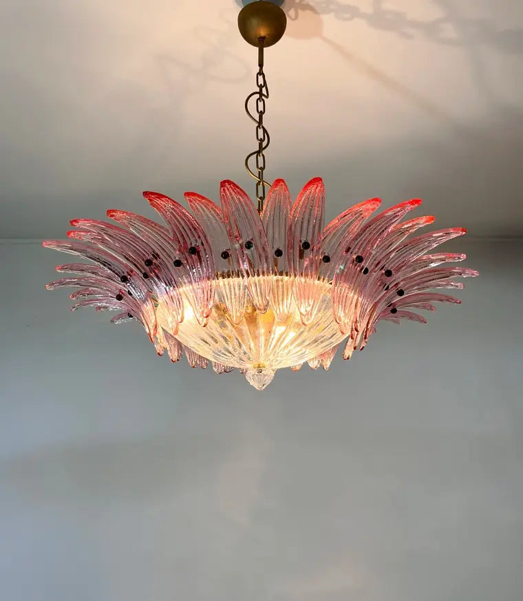 Murano Chandelier 36 Pink Palmette Glass