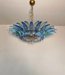 Murano Chandelier 36 Blue Palmette Glass