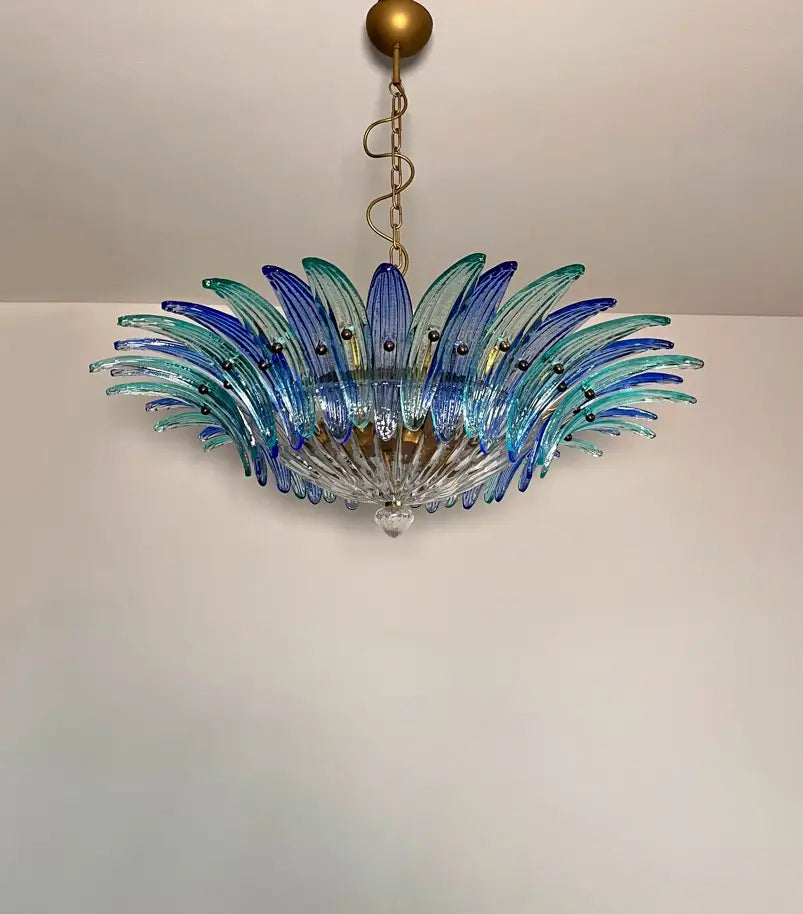 Murano Chandelier 36 Blue Palmette Glass