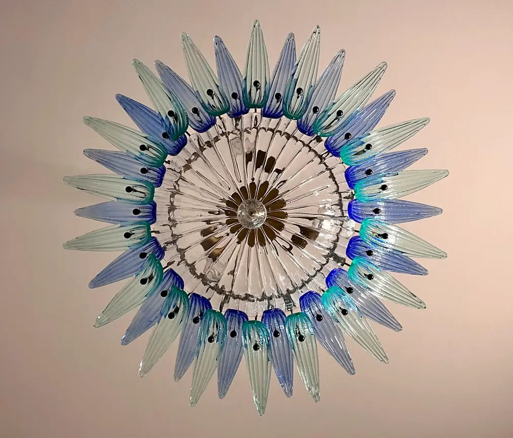 Murano Chandelier 36 Blue Palmette Glass