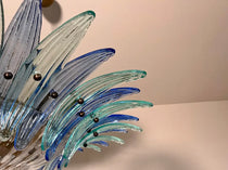 Murano Chandelier 36 Blue Palmette Glass