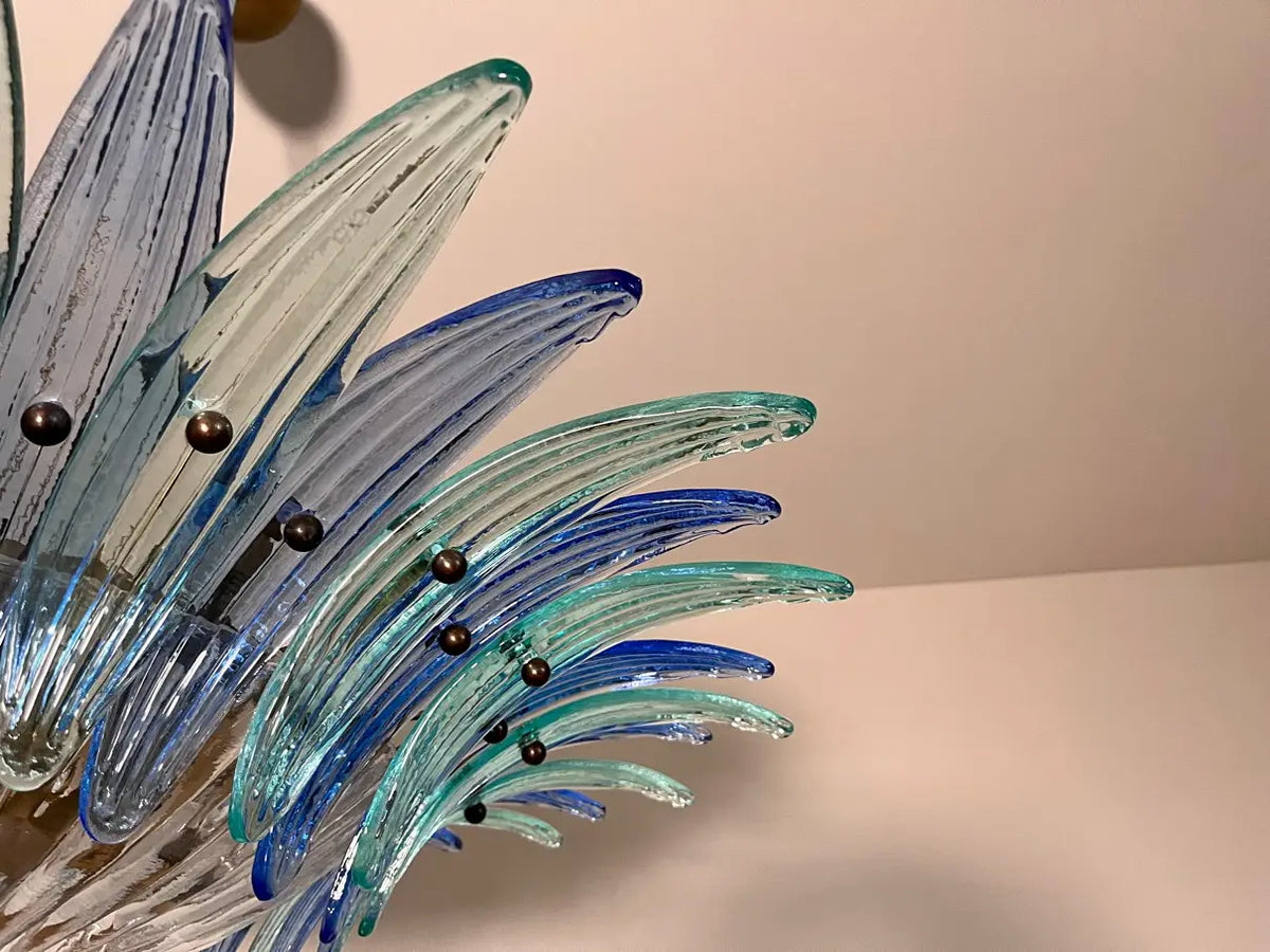Murano Chandelier 36 Blue Palmette Glass