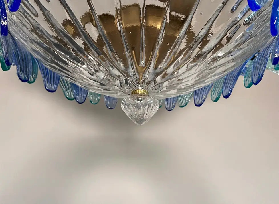 Murano Chandelier 36 Blue Palmette Glass