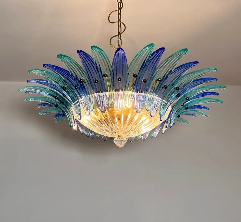 Murano Chandelier 36 Blue Palmette Glass