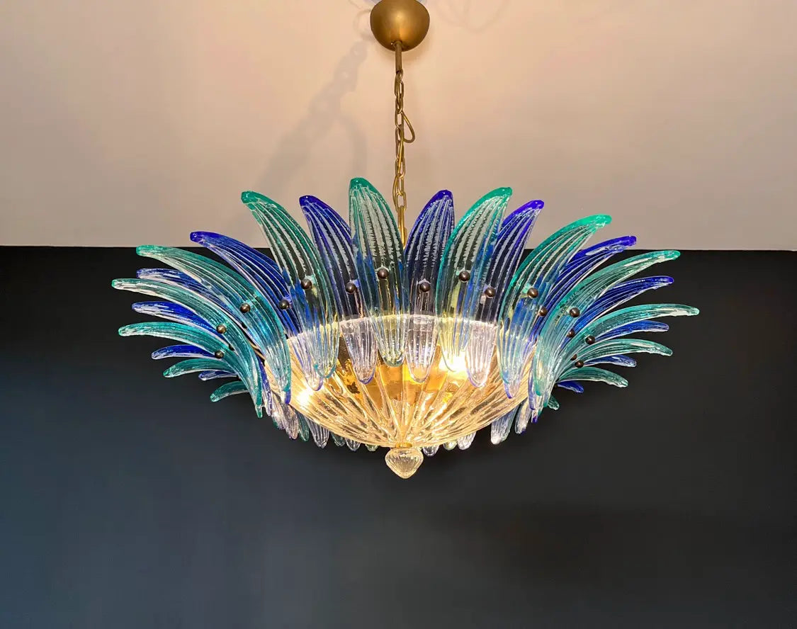 Murano Chandelier 36 Blue Palmette Glass