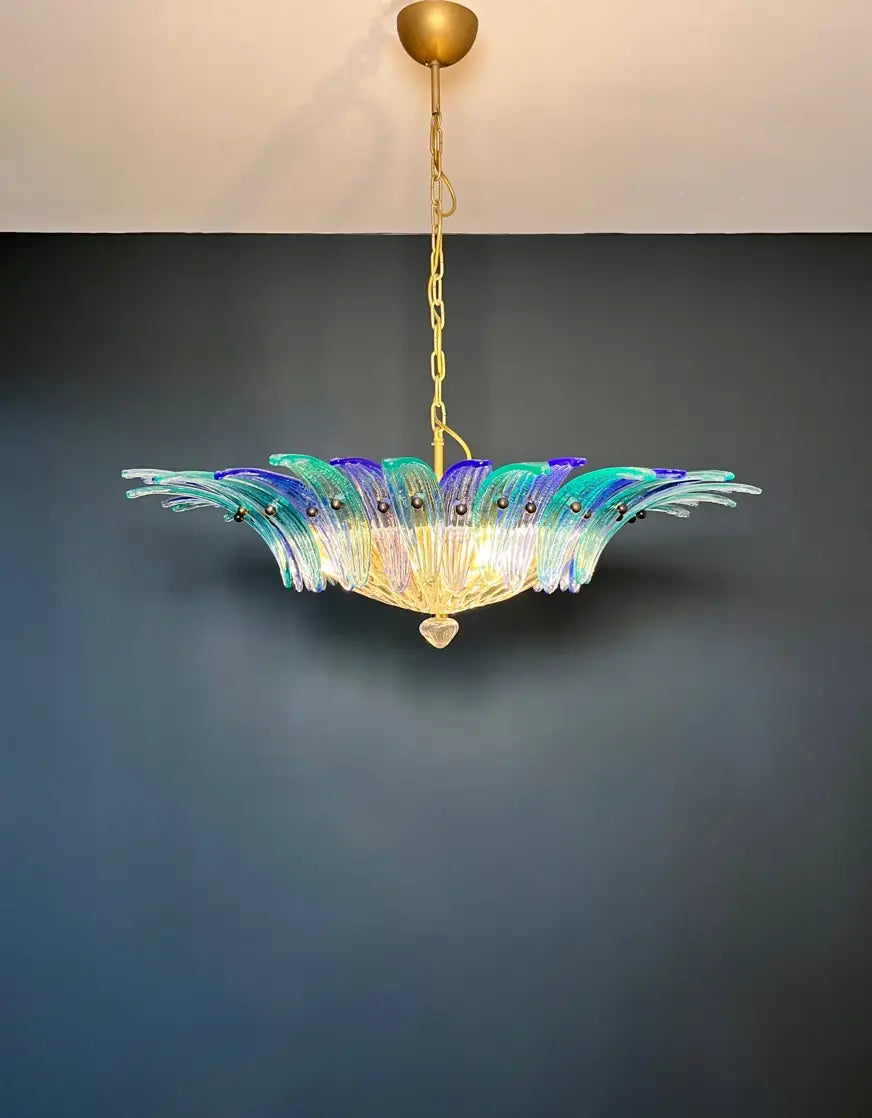 Murano Chandelier 36 Blue Palmette Glass