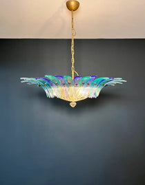 Murano Chandelier 36 Blue Palmette Glass