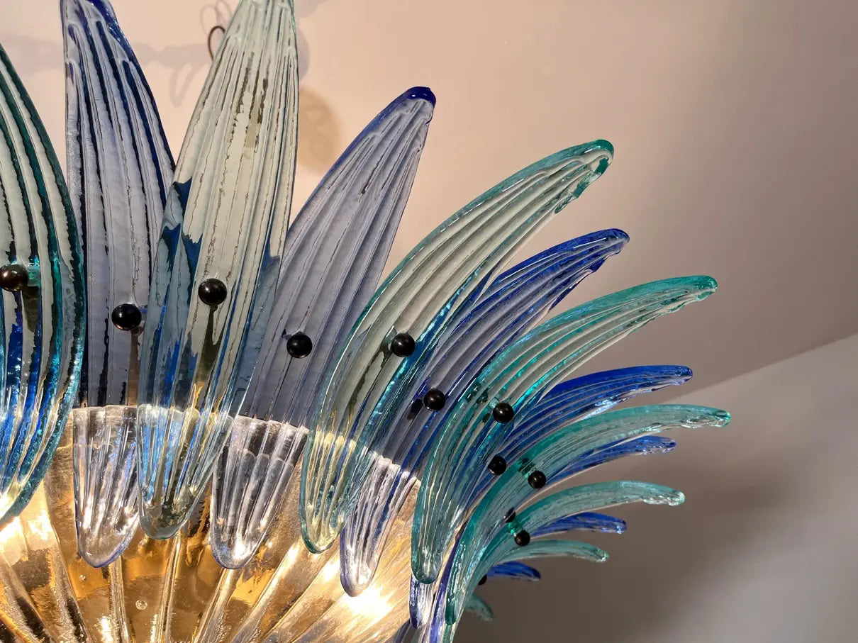 Murano Chandelier 36 Blue Palmette Glass