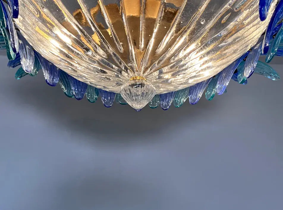 Murano Chandelier 36 Blue Palmette Glass