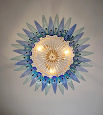 Murano Chandelier 36 Blue Palmette Glass