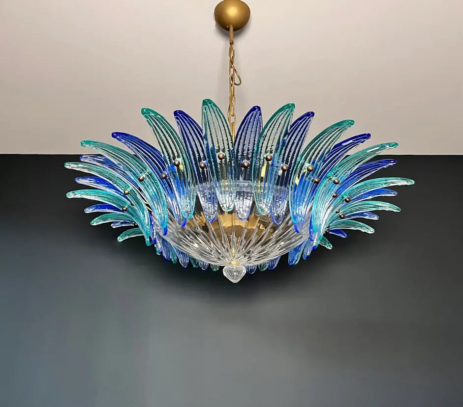 Murano Chandelier 36 Blue Palmette Glass