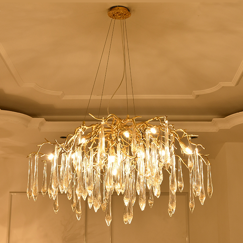Iris Raindrop Brass Branch Round Crystal Chandelier 25'' 35'' 41''D