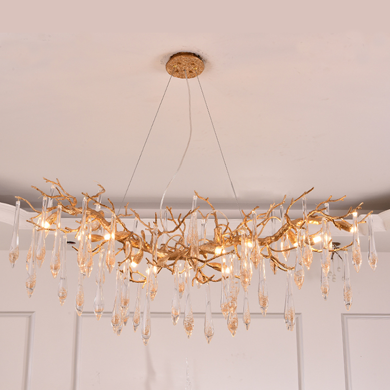 Agnes Raindrop Brass Branch Crystal Chandelier For Dining Room