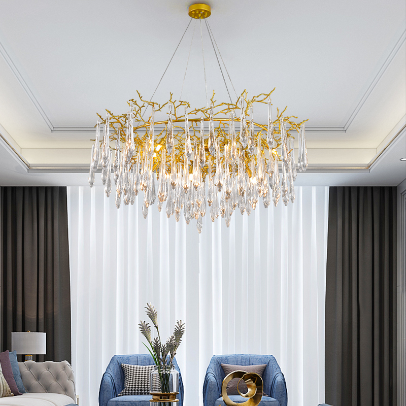 Iris Raindrop Round Branch Crystal Chandelier