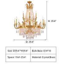 Stunning Oversized Luxury Golden Metal Candle Crystal Tassel Chandelier  For High-ceiling Staircase/Entryway/Living/Meeting Room