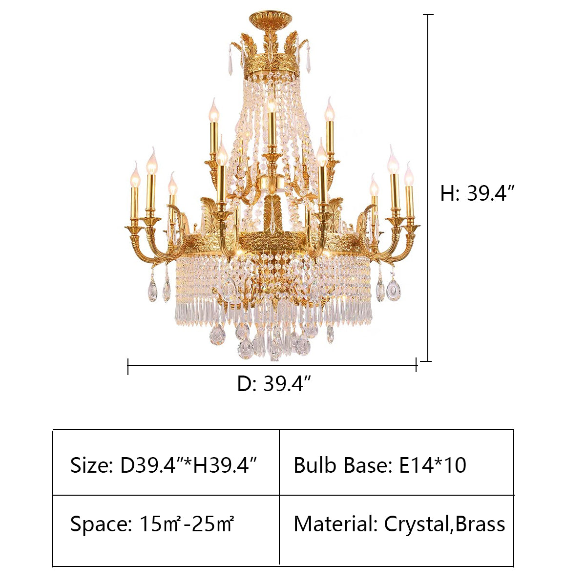 Stunning Oversized Luxury Golden Metal Candle Crystal Tassel Chandelier  For High-ceiling Staircase/Entryway/Living/Meeting Room
