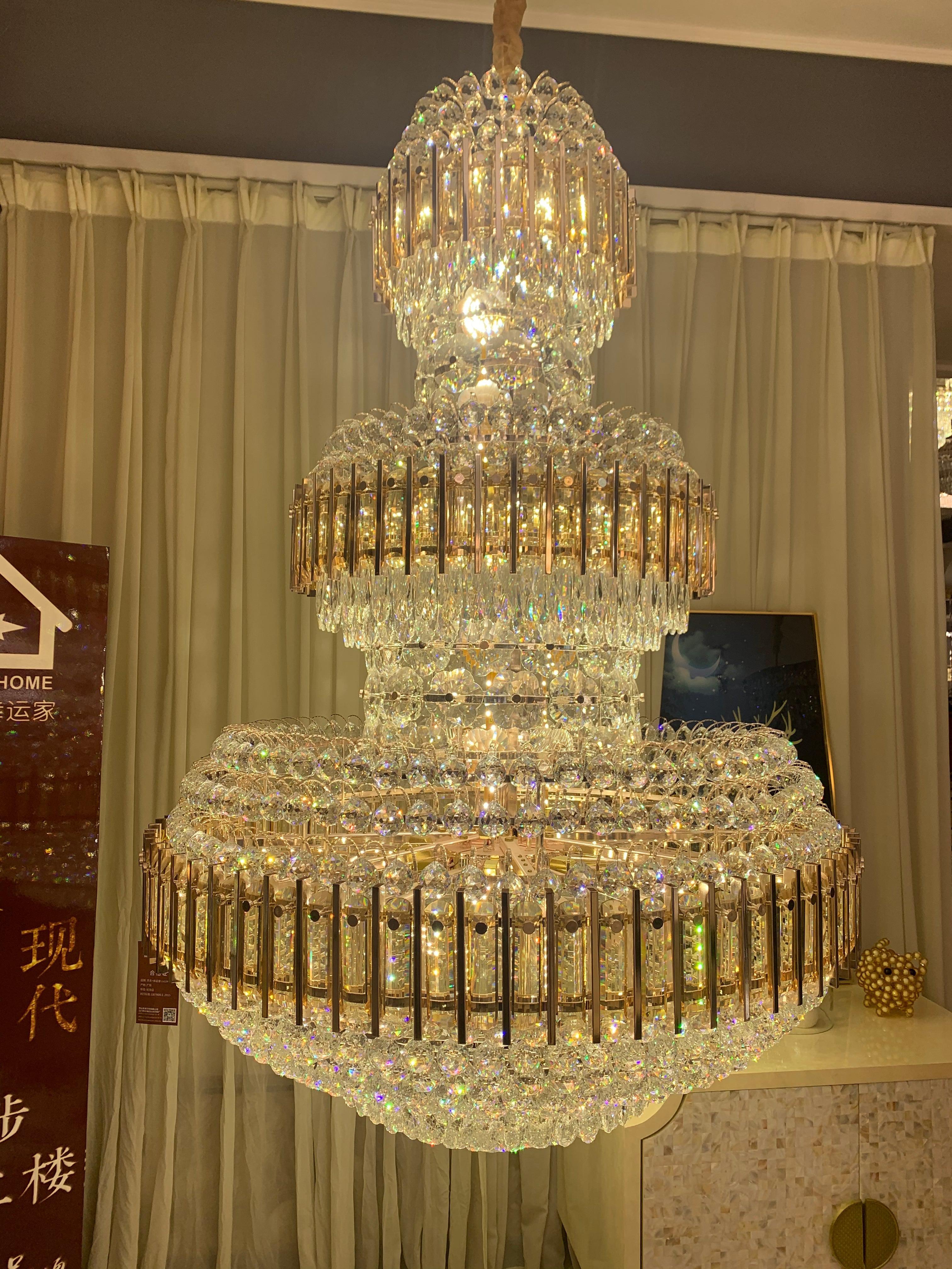 American Luxuary multi level crystal chandelier hotel lobby hall living room Secondary image