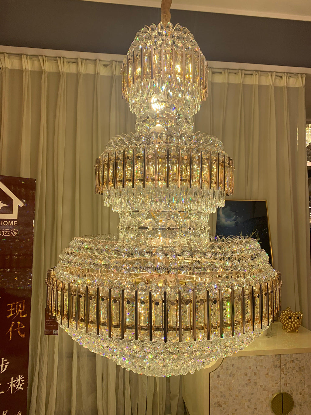American Luxuary multi level crystal chandelier hotel lobby hall living room