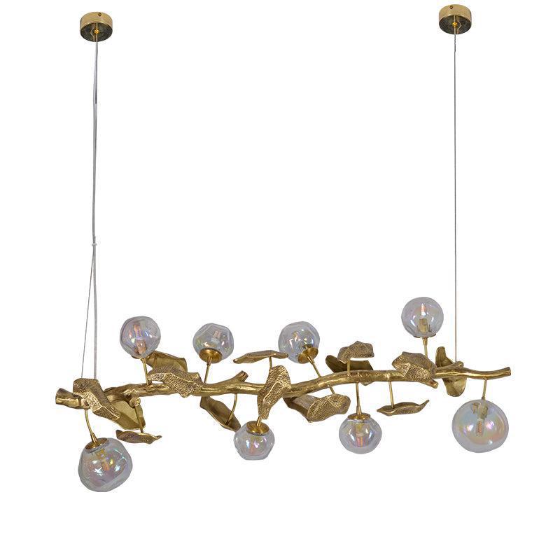 Long Organic Glass Bubble Brass Leaves Branch Chandelier 59" L Secondary image