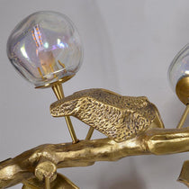 Long Organic Glass Bubble Brass Leaves Branch Chandelier 59" L