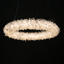 Cervine Quartz Stone Round Clear Geode Quartz Crystal Ring Chandelier