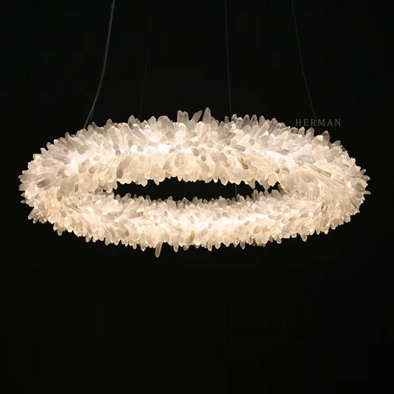 Cervine Quartz Stone Round Clear Geode Quartz Crystal Ring Chandelier