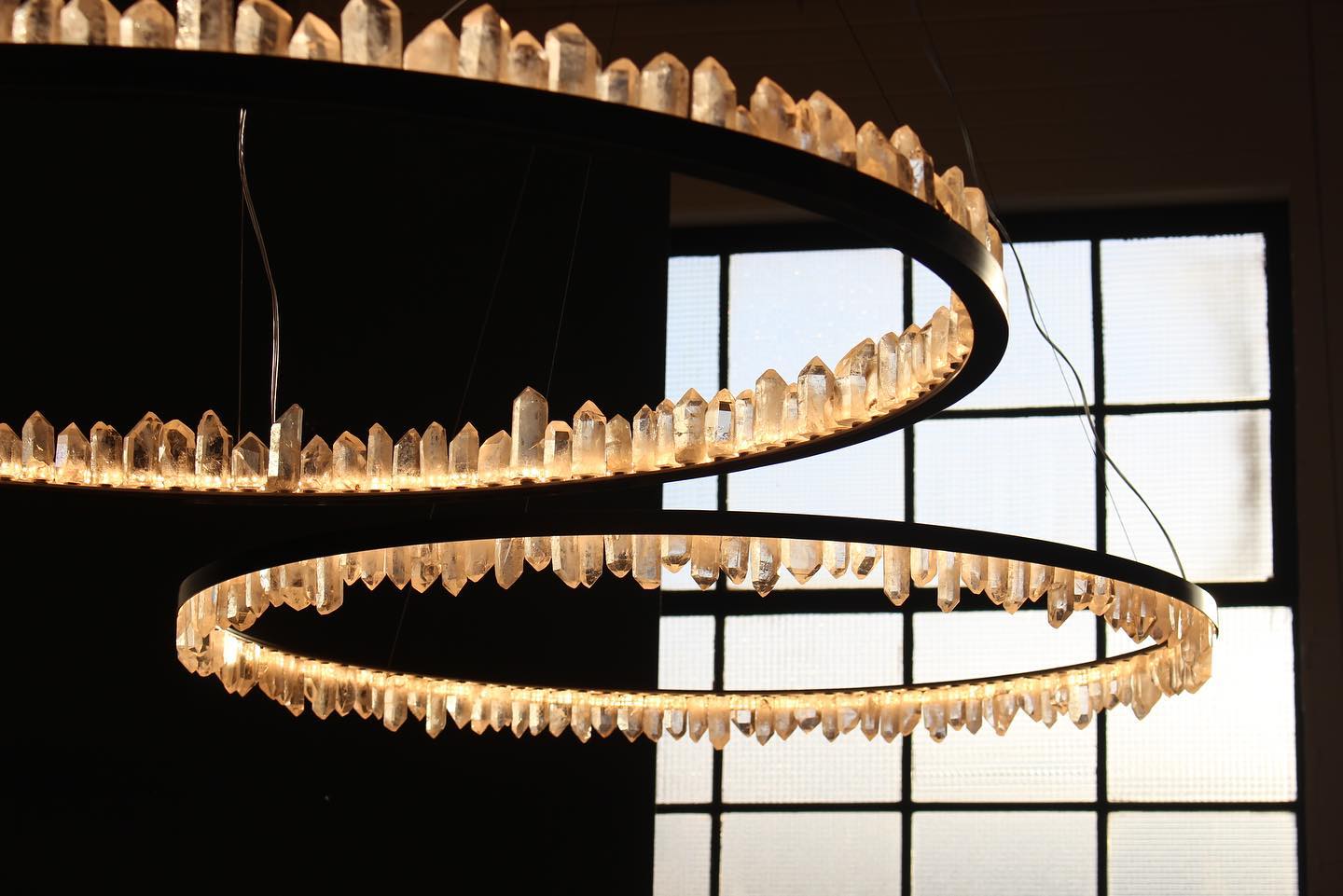 Designer 36 Inch Round Modern Chandelier Brass & Clear Geode Quartz Crystal Hanging Light - CasaraHouse