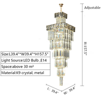 Decorative Large Vertical Crystal Staircase Chandelier Foyer Ceiling Light Fixture Lamp In Gray/ Amber Brim