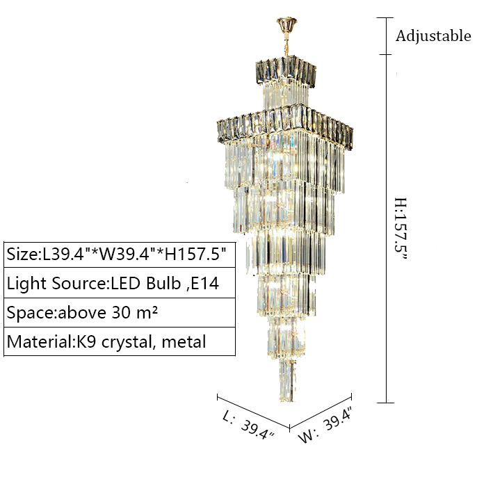 Decorative Large Vertical Crystal Staircase Chandelier Foyer Ceiling Light Fixture Lamp In Gray/ Amber Brim