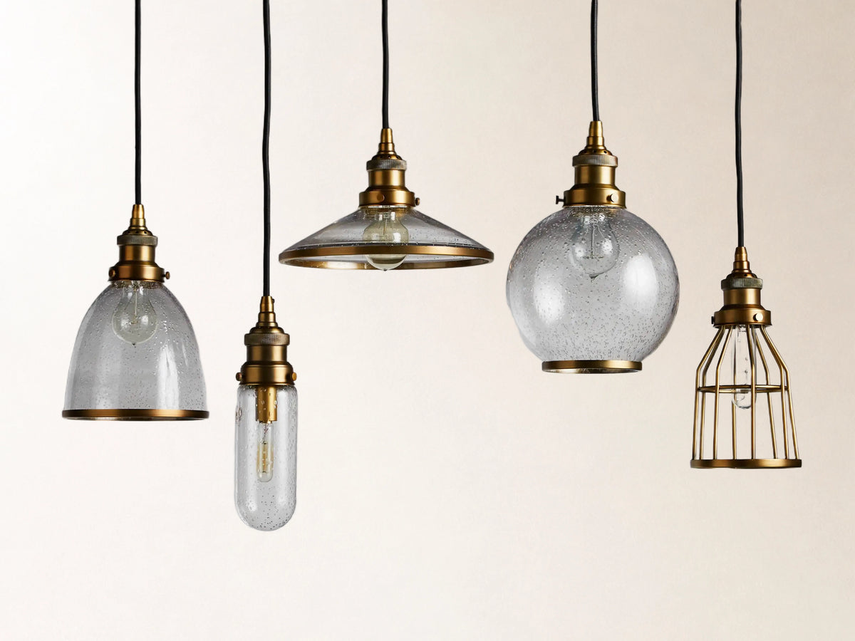 Industrial Cloche Pendant in Antiqued Brass