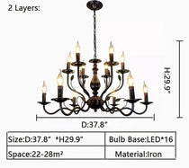 Multi Layer Iron Chandelier with Electronic Candles in Vintage Country Style for Living Room Cafe and Study
