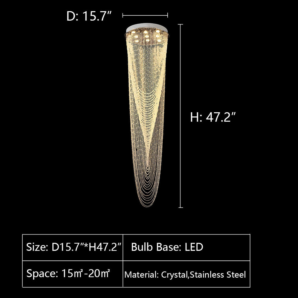 Extra Large Affordable Luxury Tiered Tassel Watefall Crystal Chandelier for Spiral Staircase/Villa/Hotel Lobby/Foyer