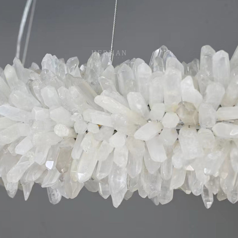 Cervine Quartz Stone Round Clear Geode Quartz Crystal Ring Chandelier