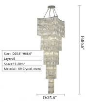 Extra Large Foyer Vertical Layers K9 Crystal Chandelier Chrome Ceiling Lighting Fixture For Staircase Entryway Decor