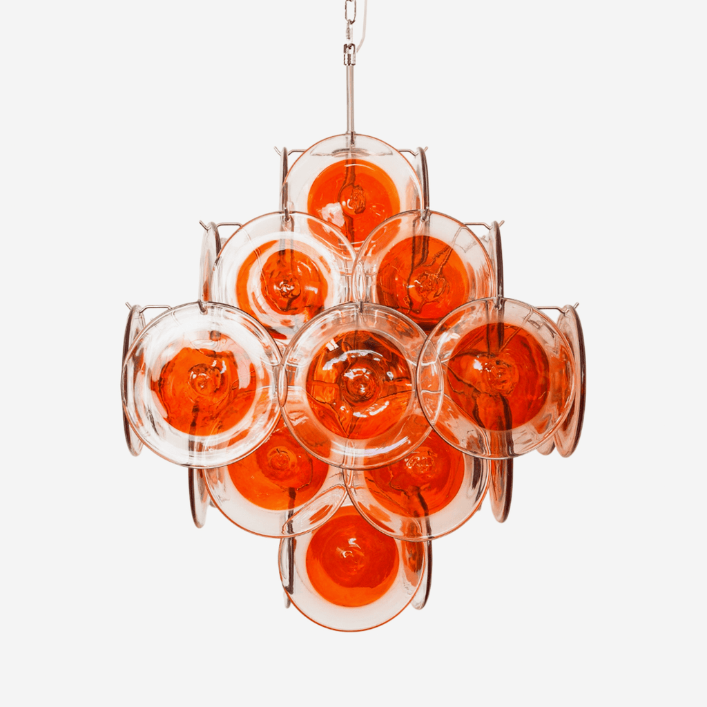 Orange Transparent Murano Glass Disc Chandelier
