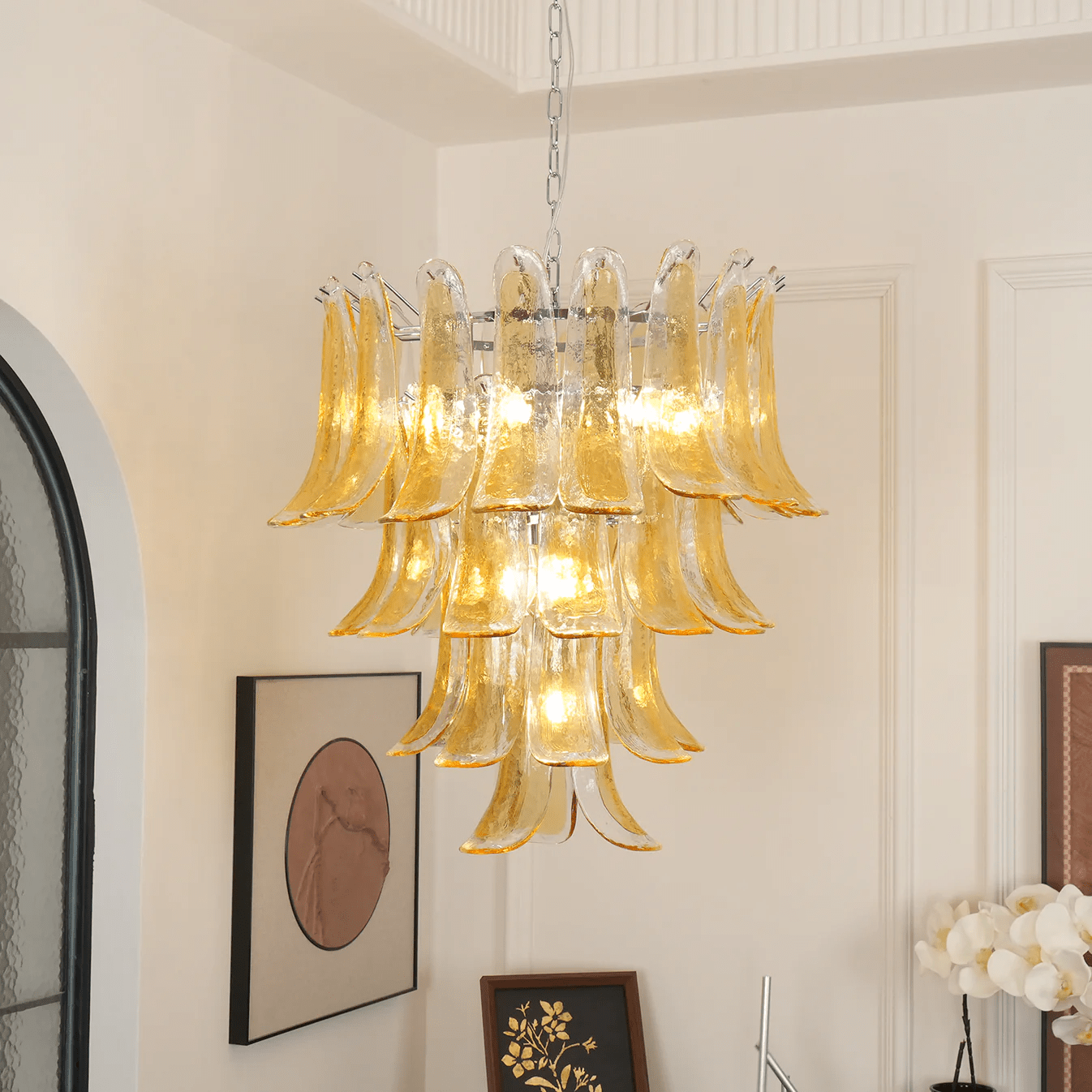 Murano Glass Amber Lily Chandelier