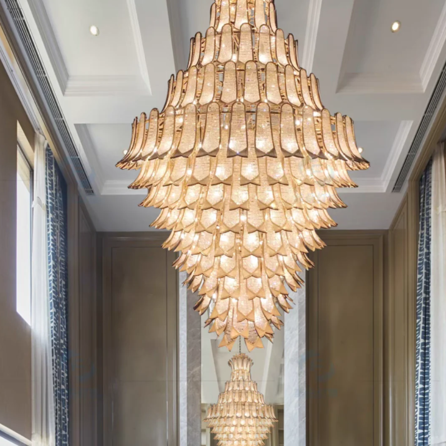 Extra Large Luxury Multi-tier Gold Crystal Chandelier for Stairs/Large High-ceiling Room